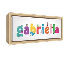 Little Helper LHV-GABRIELLA-1542-FCNAT-15IT Stampa su Tela Incorniciata Legno Naturale, Disegno Personalizzabile con Nome da Ragazza Gabriella, Multicolore, 19 x 46 x 3 cm