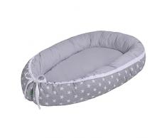Lulando Baby-Nest Bozzolo Riduttore per Letto Culla Paracolpi Multifunzionale Nido Reversibile Colori Differenti Cresce con Bambino 100% Cotone, Oeko-Tex Standard 100, Colore: White Stars/Grey - 50 g