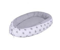 Lulando Baby-Nest Bozzolo Riduttore per Letto Culla Paracolpi Multifunzionale Nido Reversibile Colori Differenti Cresce con Bambino 100% Cotone, Oeko-Tex Standard 100, Colore: Grey Stars/Grey - 50 g