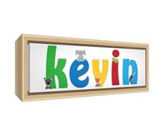Little Helper LHV-KEVIN-3084-FCNAT-15IT Stampa su Tela Incorniciata Legno Naturale, Disegno Personalizzabile con Nome da Ragazzi Kevin, Multicolore, 34 x 88 x 3 cm