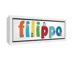 Little Helper LHV-FILIPPO-2159-FCWHT-15IT Stampa su Tela Incorniciata Legno Bianco, Disegno Personalizzabile con Nome da Ragazzi Filippo,, 25 x 63 x 3 cm