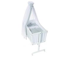Easy Baby 882 – 30 Culla completa con ruote, inclusiva di guarnizioni, materasso e supporto per baldacchino, Dessin Vichy Bear, Grey/bianco