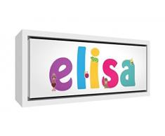 Little Helper LHV-ELISA-2159-FCWHT-15IT Stampa su Tela Incorniciata Legno Bianco, Disegno Personalizzabile con Nome da Ragazza Elisa, Multicolore, 25 x 63 x 3 cm