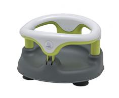 Rotho Babydesign Seggiolino da doccia o vasca, Apertura frontale incl. Serratura di sicurezza, 7-16 mesi, Max. 13 kg, Senza BPA, 35x31,3x22 cm, Grigio/Bianco/Verde mela