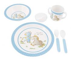 Bieco 04000268 stoviglie set con motivo animalier, 5 pezzi, articoli per la tavola dei bambini fatta di melamina, piatti per i più piccoli, blu