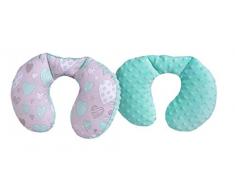 Medi Partners - Cuscino cervicale per bambini, 100% cotone/Minky, cuscino cervicale per auto, passeggino, auto, viaggi, dormire, cuscino (menta a forma di cuore con minky)
