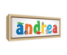 Little Helper LHV-ANDREA-3084-FCNAT-15IT Stampa su Tela Incorniciata Legno Naturale, Disegno Personalizzabile con Nome da Ragazzi Andrea, Multicolore, 34 x 88 x 3 cm