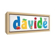 Little Helper LHV-DAVIDE-2159-FCNAT-15IT Stampa su Tela Incorniciata Legno Naturale, Disegno Personalizzabile con Nome da Ragazzi Davide, Multicolore, 25 x 63 x 3 cm