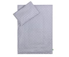 Lulando Lenzuola - Lenzuola per Bambini, Completo da 2 Pezzi: Cuscino e Copri-Piumino Tessuto Esterno 100% Cotone. Adatto per Lettino per Bambini da 70 X 140 Cm.Colore: Grey Clouds/Stars Grey - 400 g