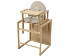 Roba Seggiolone Combi, Seggiolone in Legno con Vassoio che Diventa Seggiolina + Tavolo, Color Legno Naturale, Seduta Imbottita Fantasia lovely Bear