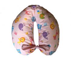 Merrymama- Cuscino allattamento + fodera con lacci/cm 130 (imbottito in microgranuli di polistirene),zoo sfondo rosa