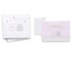 Italbaby 015.2040-0301 completo di lenzuoline ricamate 3pezzi, per lettino + copertina in pile friends rosa