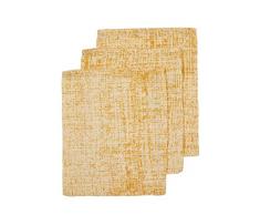 Meyco 458020 - Set di 3 guanti da bagno in mussolina e mussola, 100% cotone, 21 x 17 cm, serie Fine Lines, motivo double-face, colore: Giallo ocra