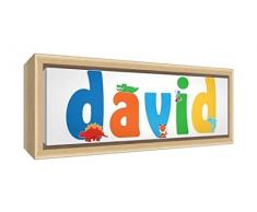 Little Helper LHV-DAVID-3084-FCNAT-15IT Stampa su Tela Incorniciata Legno Naturale, Disegno Personalizzabile con Nome da Ragazzi David, Multicolore, 34 x 88 x 3 cm