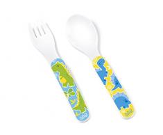 Lulabi Dinosauri Confezione Cucchiaio e Forchetta in Melammina, 2 Pezzi, Multicolore