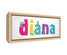 Little Helper LHV-DIANA-1542-FCNAT-15IT Stampa su Tela Incorniciata Legno Naturale, Disegno Personalizzabile con Nome da Ragazza Diana, Multicolore, 19 x 46 x 3 cm