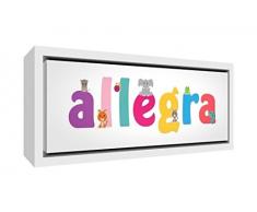 Little Helper LHV-ALLEGRA-2159-FCWHT-15IT Stampa su Tela Incorniciata Legno Bianco, Disegno Personalizzabile con Nome da Ragazza Allegra, Multicolore, 25 x 63 x 3 cm