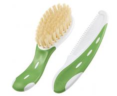 NUK 10256383 - Spazzola per bambini, in setole naturali al 100% con punte arrotondate, colore: Verde