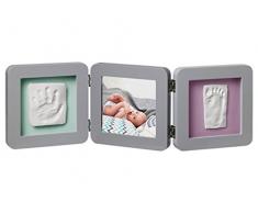 Baby Art My Baby Touch Cornice Doppia Portafoto con Kit 2 Impronte per Calco Manine e Piedini del Neonato, Edizione Copper, Grigio Scuro con Dettagli Rame