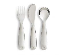 Munchkin - Set di posate per bambini, in acciaio INOX, design ergonomico, include forchetta, coltello e cucchiaio