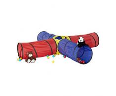 Relaxdays 10022467 Tenda Tunnel per Bambini XXL Grande Tunnel da Gioco 4 Tubi Colori Sgargianti per Bimbi da 3 anni Colorato