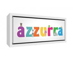 Little Helper LHV-AZZURRA-1542-FCWHT-15IT Stampa su Tela Incorniciata Legno Bianco, Disegno Personalizzabile con Nome da Ragazza Azzurra, Multicolore, 19 x 46 x 3 cm
