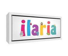 Little Helper LHV-ILARIA-2159-FCWHT-15IT Stampa su Tela Incorniciata Legno Bianco, Disegno Personalizzabile con Nome da Ragazza Ilaria, Multicolore, 25 x 63 x 3 cm