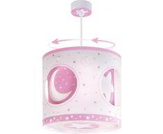 DALBER, Lampada da soffitto rotante, a sospensione, motivo: Luna e stelle, plastica, rosa