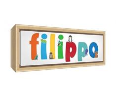 Little Helper LHV-FILIPPO-2159-FCNAT-15IT Stampa su Tela Incorniciata Legno Naturale, Disegno Personalizzabile con Nome da Ragazzi Filippo, Multicolore, 25 x 63 x 3 cm