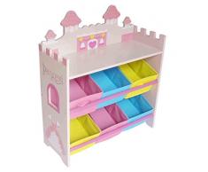 Kiddi Style Scaffale Porta Giocattoli a Tema Castello della Principessa con 6 Scatole in legno per bambini