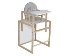 Roba Seggiolone Combi, Seggiolone in Legno con Vassoio che Diventa Seggiolina + Tavolo, Color Legno Naturale non Trattato, Seduta Imbottita Fantasia jumbotwins