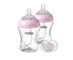 Nuby Ridurre Reflux Baby Bottiglie con tettarelle anti coliche, set di 2 bottiglie da 240 ml, con spazzola per la pulizia e ciuccio