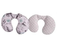 Medi Partners - Cuscino cervicale per bambini, 100% cotone/Minky, cuscino cervicale per auto, passeggino, auto, viaggi, dormire, cuscino per collo (fiore grigio con Minky)