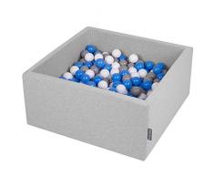 KiddyMoon 90X40cm/300 Palline ∅ 7CM Quadrato Piscina di Palline Colorate per Bambini Fabbricato in EU, Grigio Ch:Grigio/Bianco/Blu
