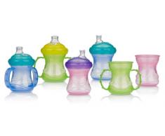 Nuby ID9895GREEN - Tazza per imparare a bere, Bicchiere in polipropilene 4 in 1 da 240 ml e beccuccio flessibile in silicone, 24 mesi, colori: Assortiti