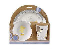 Sterntaler Set da tavola in bambù Hanno e Edda, Piatto, ciotola, forchetta, cucchiaio, Bianco