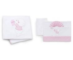 Italbaby completo di lenzuoline ricamate 3pezzi, per lettino + copertina in pile bear rosa