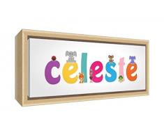 Little Helper LHV-CELESTE-1542-FCNAT-15IT Stampa su Tela Incorniciata Legno Naturale, Disegno Personalizzabile con Nome da Ragazza Celeste, Multicolore, 19 x 46 x 3 cm