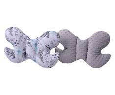 Medi Partners - Cuscino cervicale per bambini, 100% cotone/Minky, cuscino cervicale per auto, passeggino, viaggi, dormire, cuscino per collo (fiore grigio con Minky)