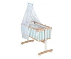 Roba 8955BCS186 Roba - Set completo per culla (40 x 90 cm), in legno, bianco, culla e culla con funzione di bloccaggio, con accessori completi e biancheria da letto (80 x 80 cm), multicolore