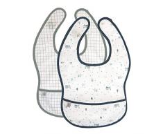 LÄSSIG 1311019481 Bavaglino con vassoio antigoccia 2 pezzi/Garden Explorer boys, blu