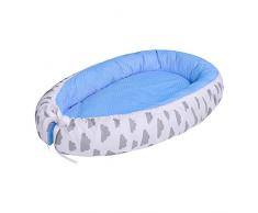 LULANDO Baby-Nest Bozzolo Riduttore Per Letto Culla Paracolpi Multifunzionale Nido Reversibile Colori Differenti Cresce Con Bambino 100% cotone, Oeko-Tex Standard 100. Colore: Grey Clouds/Dots Blue