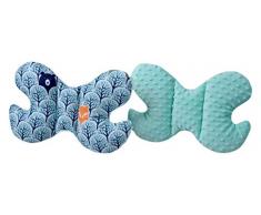 Medi Partner - Cuscino per la testa per bambini, motivo: farfalle, 100% cotone, peluche Minky, per auto, viaggio, collo