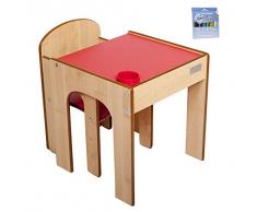 Little Helper ArtStation-Set 4 in 1 di legno con scrivania per bambini, ardesia, con cavalletto, reversibile Natural/Rojo