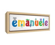 Little Helper LHV-EMANUELE-3084-FCNAT-15IT Stampa su Tela Incorniciata Legno Naturale, Disegno Personalizzabile con Nome da Ragazzi Emanuele, Multicolore, 34 x 88 x 3 cm