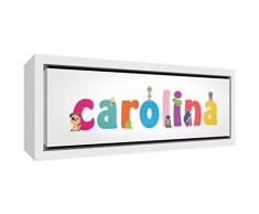 Little Helper LHV-CAROLINA-2159-FCWHT-15IT Stampa su Tela Incorniciata Legno Bianco, Disegno Personalizzabile con Nome da Ragazza Carolina, Multicolore, 25 x 63 x 3 cm