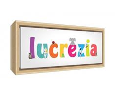 Little Helper LHV-LUCREZIA-2159-FCNAT-15IT Stampa su Tela Incorniciata Legno Naturale, Disegno Personalizzabile con Nome da Ragazza Lucrezia, Multicolore, 25 x 63 x 3 cm