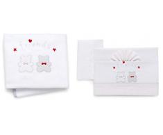 Italbaby 015.2040-0309 completo di lenzuoline ricamate 3pezzi, per lettino + copertina in pile friend rosso