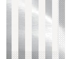 16 tovaglioli a righe bianco e argento Taglia Unica