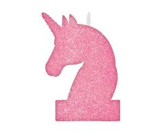 amscan Magical Glitter Candle 8cm x 13cm-1 Pc Candela Glitterata a Forma di Unicorno, 8 cm x 13 cm, 1 Pezzo, plastica